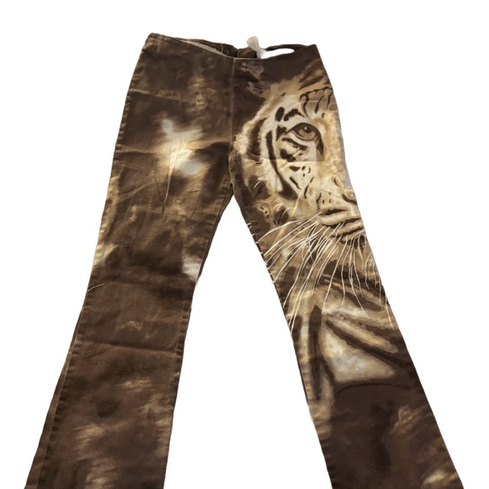 RARE Vintage Glitter Y2K 90s Brown Tiger Print Women Jeans